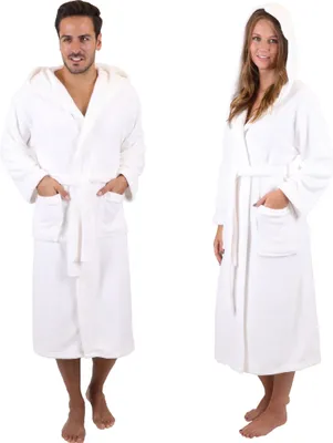 Produktbild von Betz flauschiger Saunamantel mit Kapuze STOCKHOLM Wellness- Hotel- Bademantel Damen Herren Größe - L-XL weiß