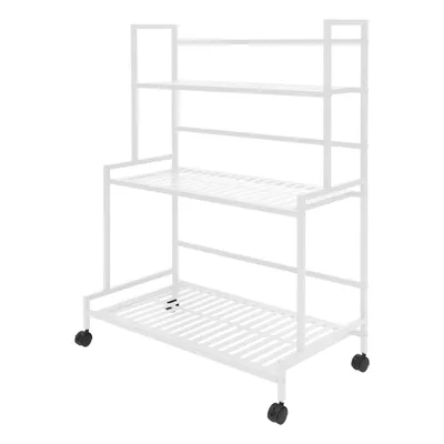 Zdjęcie produktu dla Stojak na rośliny  3-poziomowy metalowy stojak na rośliny w kolorze białym  do ogrodu, na balkon i taras, nośność do 45 kg