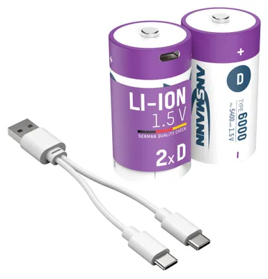 Produktbild von ANSMANN Akku Mono D 5400 mAh USB-C wiederaufladbar 1,5V, 2 Stück