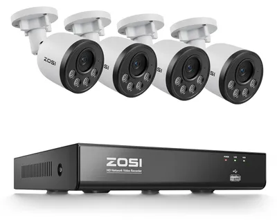 Imagen del producto de Cámara de seguridad 8CH, 8MP, 4K, PoE, cableada, color blanco - Sistema NVR de 8 canales