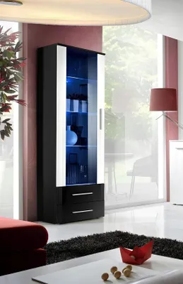 Image de Meubles de salon design Vitrines en bois Étagère en verre Armoire noire Aménagement