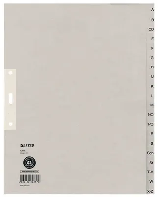 Image de Leitz 1201-00-85 1201 Register - A - Z, Papier, A4 Überbreite, 20 Blatt, grau