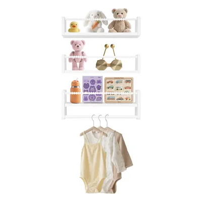 Produktbild von Bücherregale 40*10*15cm Kinder Regale mit Holz Perlen Design Wandaufbewahrung Regal für Badezimmer, Wohnzimmer (Weiß)