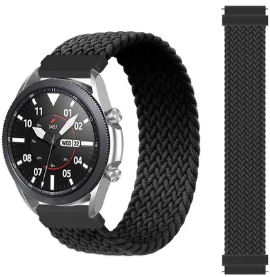 Produktbild von Stravo 20 mm Nylon Solo Loop Armband Schwarz Gr. S – kompatibel mit Samsung Galaxy Watch 7/6/5/4/3/Active2, Polar Ignite, Garmin Vivoactive