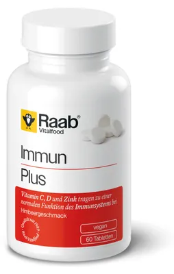Produktbild von Raab Vitalfood Immun Plus Lutschtabletten, 60 Stück, Vitamin C, D3, Zink