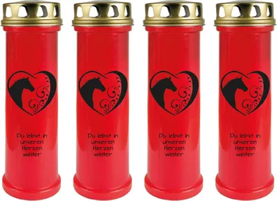 Produktbild von Grabkerze Rot 4er Pack, Brenndauer: 100 Stunden ( je Kerze ), Motiv: Herz Schwarz