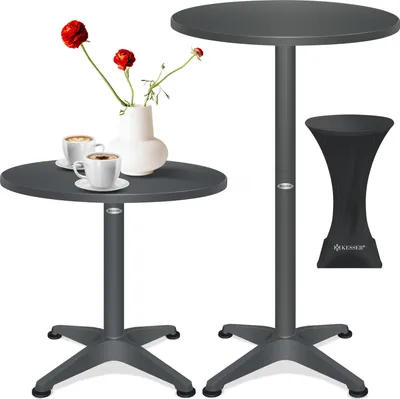 Produktbild von KESSER® 2in1 Stehtisch Bistrotisch Aluminium Edelstahlplatte | höhenverstellbar | 70cm / 115cm | Partytisch Tisch | In- & Outdoor | Hochzeit | Empfangstisch | 4 Standfüße und Regencover