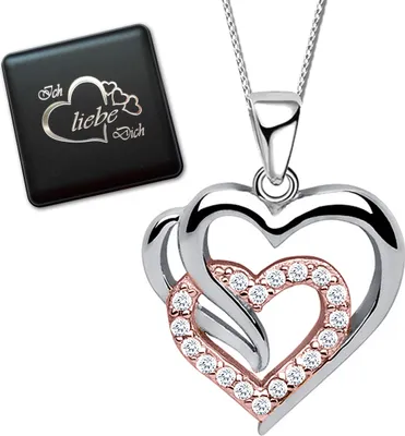 Produktbild von Damen Mädchen Herz Halskette mit Anhänger echt 925 Sterling Silber Bicolor K820+V8+42cm