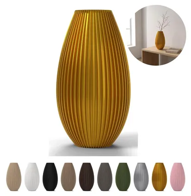 Immagine prodotto di Vaso decorativo rigato 17 cm, forma a goccia slanciata in PLA – Oro seta