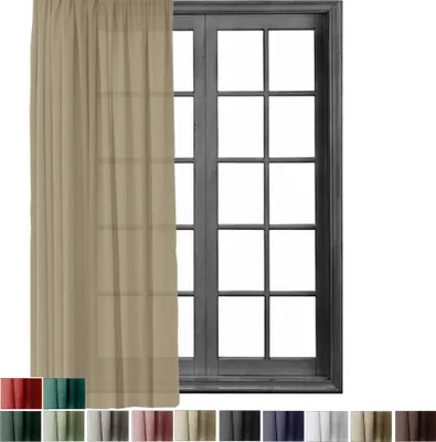 Produktbild von 1 Stück Gardine mit Kräuselband Blickdicht Leinen Look 140x245cm Vorhänge Gardinen Vorhang Universalband für Schiene Sand 1er Pack