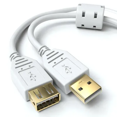 Produktbild von JAMEGA USB-2.0-Verlängerungskabel mit Ferritkern, Weiß, 5 m