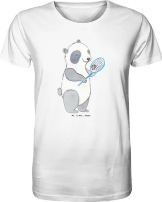 Produktbild von Mr. & Mrs. Panda Oberteil Panda Badminton  Größe XL - Weiß - Geschenk, T-Shirt, Basic-Shirt, Herren-T-Shirt, Tshirt, Baumwoll, Shirt, spielen