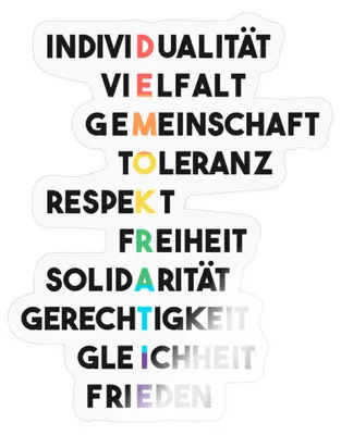 Produktbild von Spreadshirt Demokratie Werte Der Vielfalt Sticker Aufkleber, 10 x 10 cm, Transparent glänzend