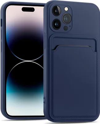 Produktbild von Conie Schutzhülle für iPhone 15 Pro mit Kartenfach Tasche Case Cover Bumper Silikon Hülle in Blau