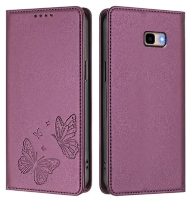 Image de Étui en cuir pour Samsung Galaxy J4 Plus, motif papillon, étui portefeuille à rabat avec support, violet