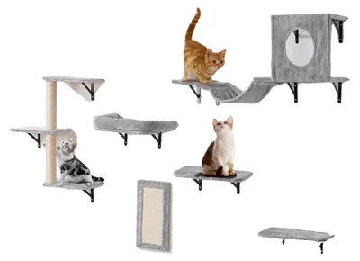 Immagine prodotto di VEVOR mensole per gatti da montare a parete, mensole e posatoi da parete per gatti con trampolini, amaca, divano, albero per gatti e maniglia per gatti, mobili e mensole per gatti fino a 18 kg per dormire, giocare, arrampicarsi