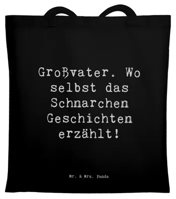 Produktbild von Mr. & Mrs. Panda Tote Bag Spruch Großvater Geschichten - Schwarz - Geschenk, Liebe, Einkaufstasche, Shopping Tasche, Familie, Laptoptasche, Schultasche, Verwandte, Humor