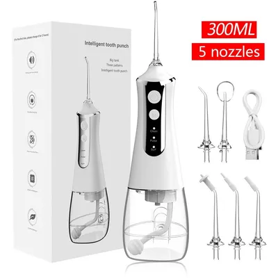 Produktbild von Minicee Munddusche Kabellos 300ml Waterflosser 5 Düsen IPX7 Weiß