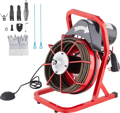 Produktbild von SucceBuy 50FT x 1/2 Zoll Abflussreinigungsmaschine – 250 W, 4 Schneider, reinigt effizient Rohre von 2 bis 4 Zoll