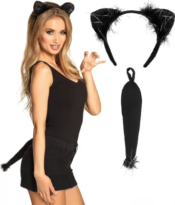 Produktbild von Katzen Set mit Haarreif und Schwanz – schwarzes Kostümzubehör für Damen & Partys