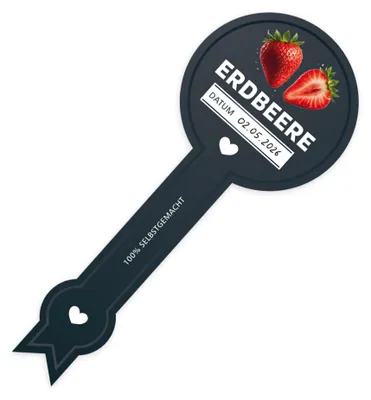 Produktbild von Itenga 50 x Marmeladenetikett Erdbeere -schwarz- in Siegel-Form mit Beschriftungsfeld