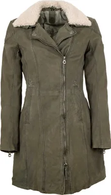 Produktbild von Gipsy - Damen Ledermantel Lammfellkragen Lammnubuk olive Größe M