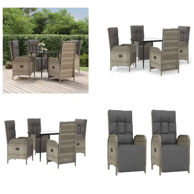 Produktbild von vidaXL 5 tlg. Garten Essgruppe mit Kissen Schwarz und Grau Poly Rattan - Garten Essgruppe - Garten Essgruppen - Essgruppe - Essgruppe Terrasse