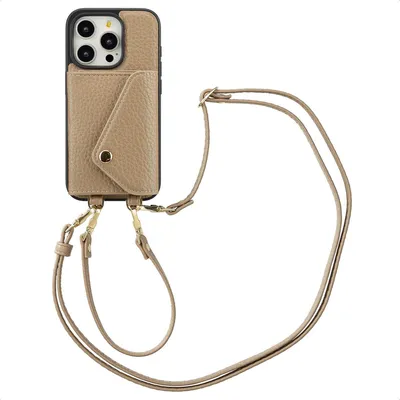 Zdjęcie produktu dla Etui na telefon Selencia Sera z kablem i kopertą na karty do Apple iPhone 15 Pro - Taupe