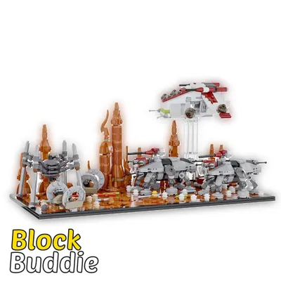 Produktbild von Modbrix Micro Diorama „Angriff der Doppelgänger“ – Sci-Fi Basis Kampf Szene MOC Klemmbaustein Set – Vitrinenmodell für Sammler