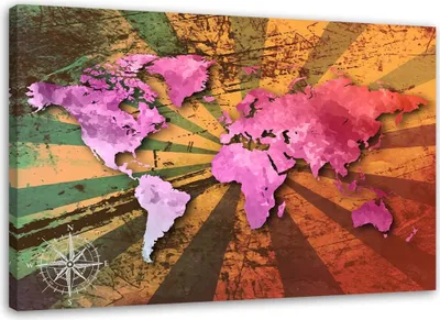 Obrázek produktu pro Obraz na plátně růžová vintage mapa světa 120x80 cm Feeby barevná nástěnná malba připravená k zavěšení