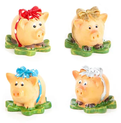 Produktbild von 4 Bunte Glücksschweinchen 2025 Silvester Neujahr 3,2 cm