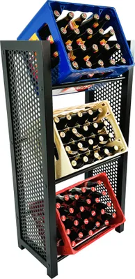 Zdjęcie produktu dla MetaloPro® Metalowy regał na skrzynki | Stojak na skrzynki z napojami | Półki na metalowe skrzynki | Stojak na skrzynki z napojami (na 3 skrzynki, 112 x 32 x 54 cm)