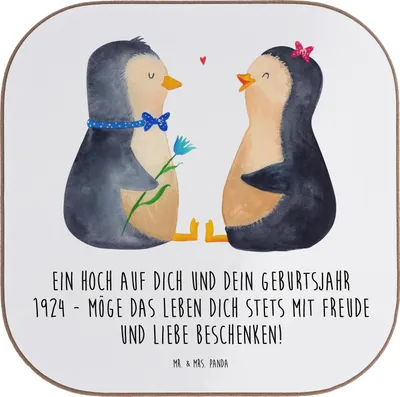 Produktbild von Mr. & Mrs. Panda Holzuntersetzer 1924 Geburtstag - Weiß - Geschenk, Hommage an, Coaster, Untersetzer Gläser, handgefertigte Geschenke, Geburtstagsgeschenk, Happy Birthday