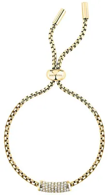 Imagen del producto de Pulsera ajustable, chapada en oro, con diseño en forma de "T" y adornada con cristales, modelo TJAXA47