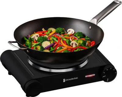 Produktbild von KitchenBrothers Elektrische Kochplatte - 1 Kochfeld - Freistehend - 7 Temperaturstufen - 1500W - Schwarz