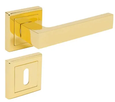 Produktbild von ALSTEN TECH Türbeschlag Drückergarnitur Türgriff BB PZ WC Messing Poliert Eckig Türdrücker auf Eckiger-Rosette für Zimmertüren GOLD L-Form
