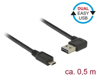 Obrázok produktu pre DeLOCK 0.5m, USB2.0-A/USB2.0 Micro-B, 0,5 m, USB A, Micro-USB B, USB 2.0, Samec/samec, Čierna