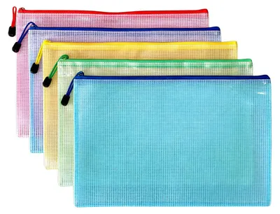 A4 Reißverschluss-Heftboxen, 5er-Pack, 5 Farben