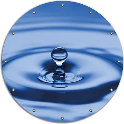 Produktbild von Wallario rundes Outdoor-Poster für Garten oder Balkon, Motiv Wassertropfen im blauen Wasser, 90 cm Durchmesser