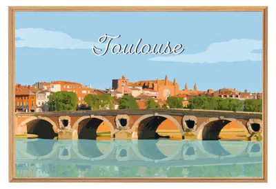 Image de Tableau mural encadré illustration pont neuf Toulouse 65x97 cm, Tableau mural moderne pour décoration intérieure