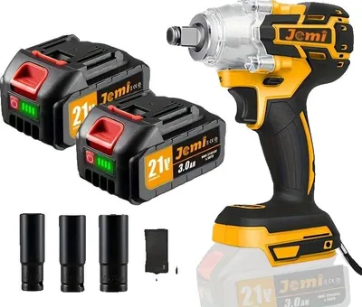 Obrázek produktu pro Elektrický rázový utahovák, bezkartáčový motor, vysoký krouticí moment, 2 baterie, 3 nástrčné hlavice, EU
