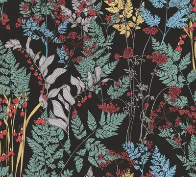 Produktbild von Architects Paper Blumentapete Floral Impression florale Tapete Vliestapete schwarz grün gelb rot lila 10,05 m x 0,53 m