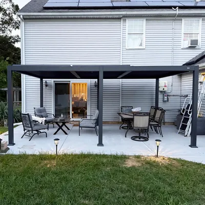 Produktbild von PURPLE LEAF Lamellenpergola 3,5×5,5 m – verstellbares Alu-Lamellendach, wasserdicht & winterfest, freistehend, Gartenpavillon in Grau