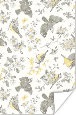 Produktbild von MuchoWow® Poster Blumen - Vogel - Muster 120x180 cm - Kunstposter