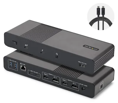 Obrázok produktu pre StarTech.com 206UE-TB5USB4DOCK, Kábel, Thunderbolt 5, 140 W, 3,5 mm, 10,100,1000,2500 Mbit/s, Čierna, Šedá