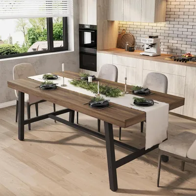 Obrázek produktu pro Obdélníkový jídelní stůl, 180 cm - kuchyňský stůl - pro 6–8 osob - dřevěná konstrukce - industriální rustikální styl - hnědá barva