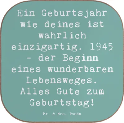 Produktbild von Mr. & Mrs. Panda Untersetzer für Gläser Spruch 1945 Geburtstag - Meeresbrise - Geschenk, Alter, Geburtsjahr, Happy Birthday, Glas, gläseruntersetzer, Tassenuntersetzer