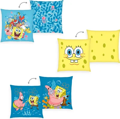Produktbild von Herding Dekokissen 3er-Set, Spongebob Schwammkopf, 40 x 40 cm, Zum Kuscheln und als Dekoration, Polyester, Mehrfarbig