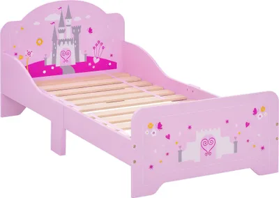 Image de HOMCOM Lit Enfant - lit d'enfant Design Princesse Motif château - sommier à Lattes Inclus - MDF Contre-plaqué Rose