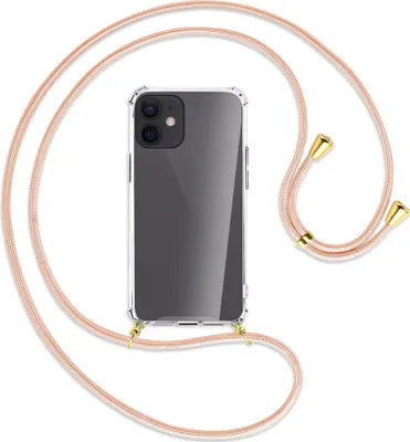 Produktbild von Handykette Backcover-Schutzhülle mit Band (Metall goldfarben) für Apple iPhone 12 Mini - rose peach